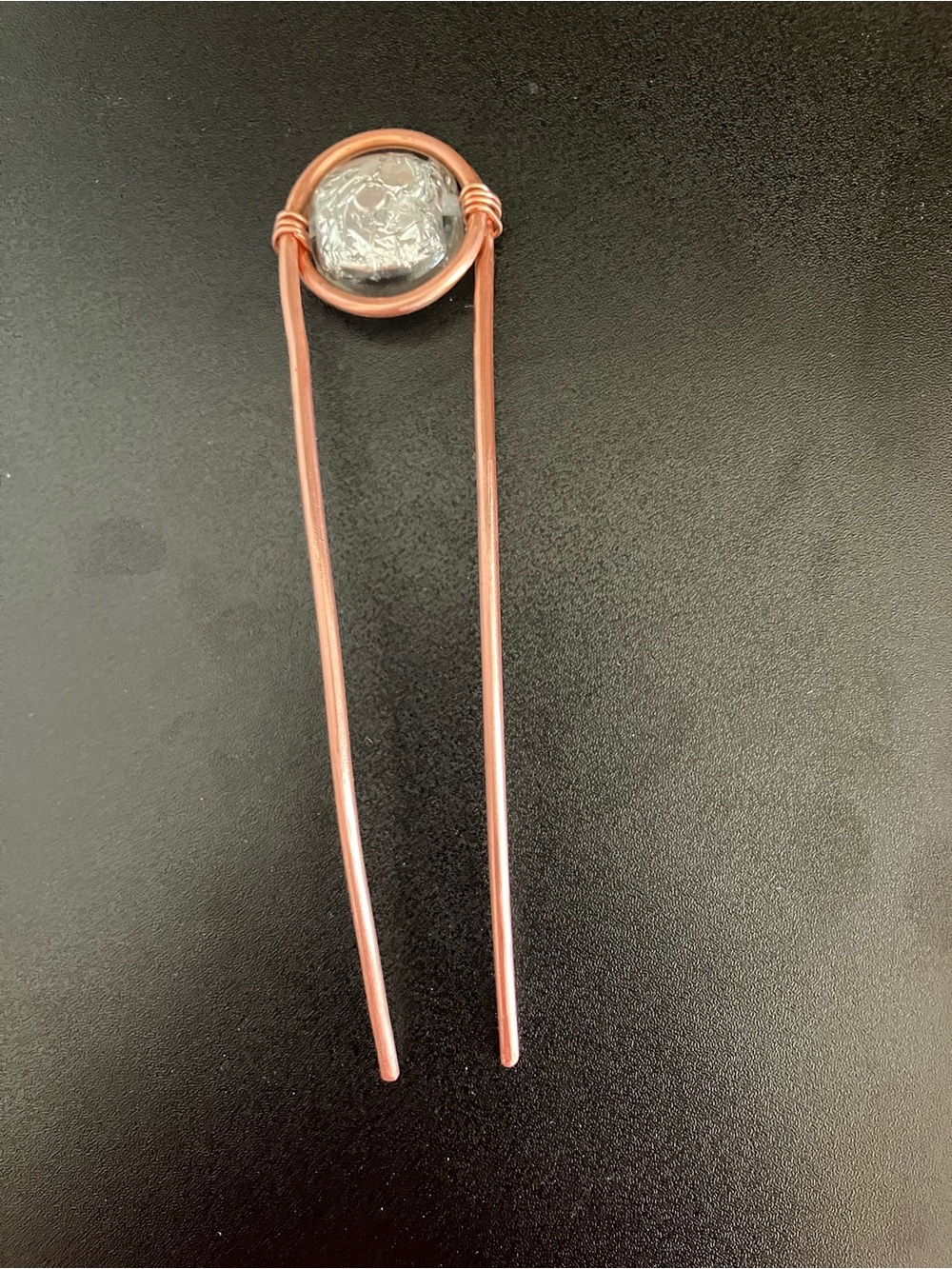 Copper Hair Fork with Vintage Glass Accent